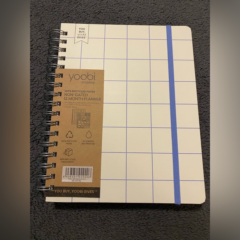 Yoobi non-dated 12 Month Planner, NWT. Month, week and stickers